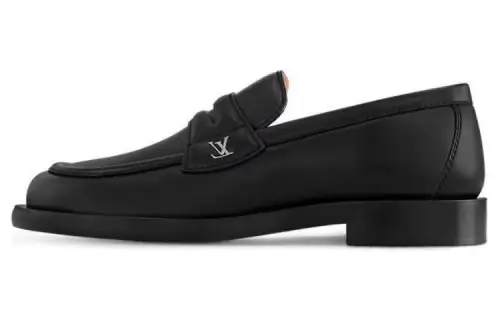 LOUIS VUITTON DANDY Cow Leather Loafers Men's Black