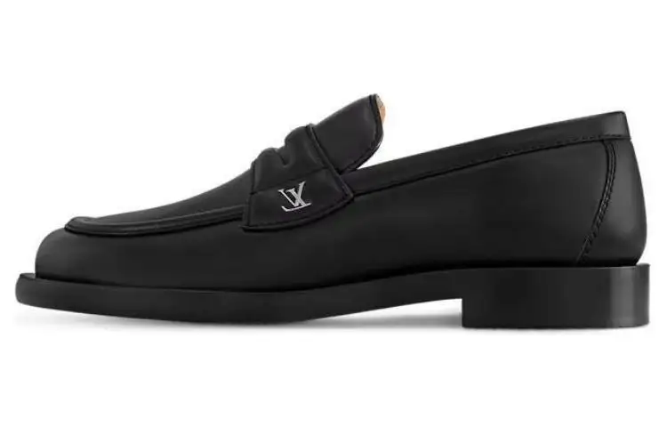 LOUIS VUITTON DANDY Cow Leather Loafers Men's Black