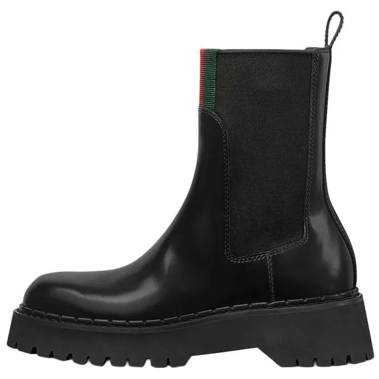 GUCCI Leather Short Chelsea Boots Women's Black