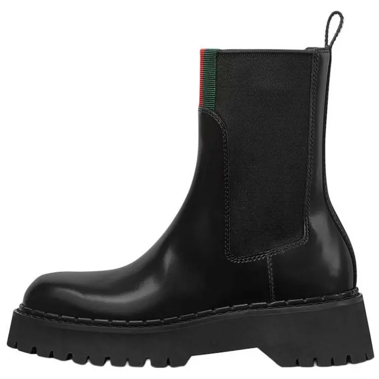 GUCCI Leather Short Chelsea Boots Women's Black