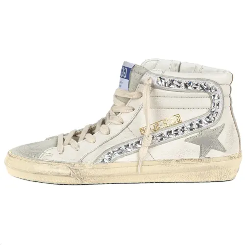 Golden Goose Cow Leather High top Skateboard Shoes Women's White