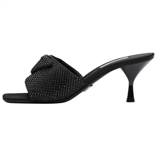 PRADA 65mm Heeled Sandals Black Crystal Satin Women's
