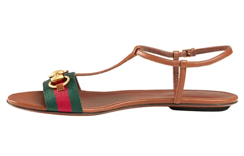 GUCCI Leather One Strap Sandals Women's Brown