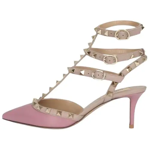 Valentino Rockstud Leather Slim Heel High Heels 6.5cm Women's Pink