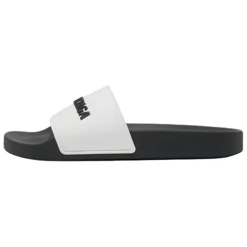 Balenciaga Pool Slides Logo White Black Women's
