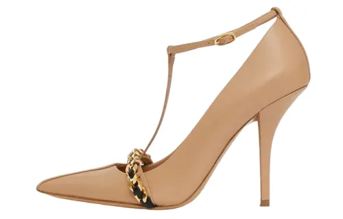 Burberry Leather Slim Heel High Heels Women's Beige