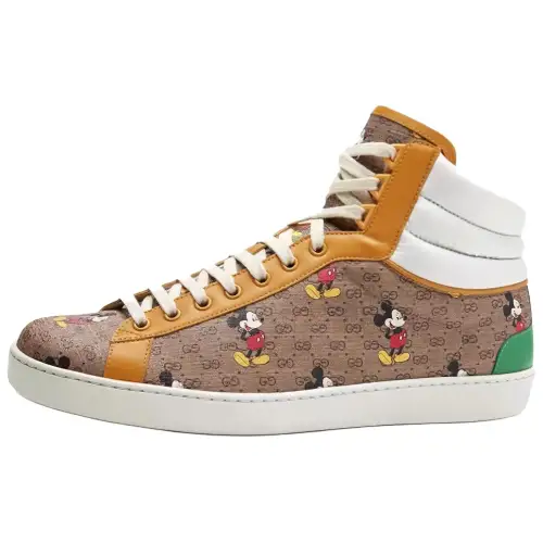 Disney x GUCCI ACE Leather Stylish Skateboarding Shoes Men's White Umber
