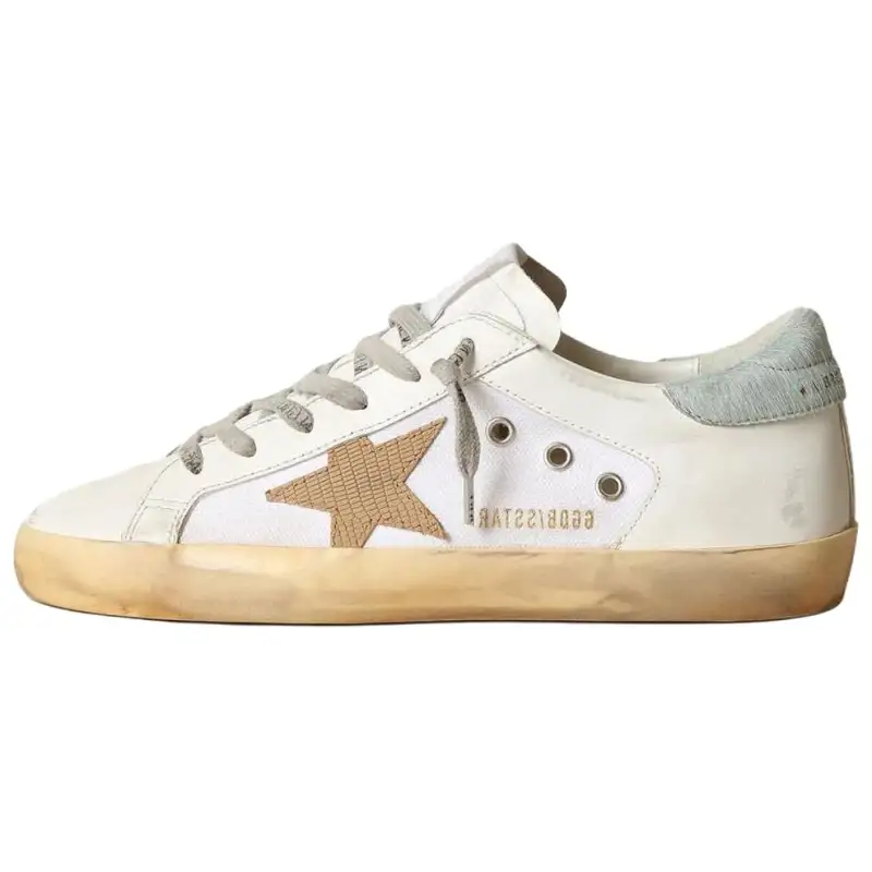 Golden Goose Super Star Leather Low top Skateboard Shoes Women's Beige Distressed