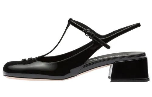 MIU MIU Patent Leather Chunky Heel High Heels Women's Black