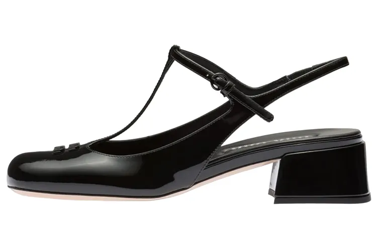 MIU MIU Patent Leather Chunky Heel High Heels Women's Black