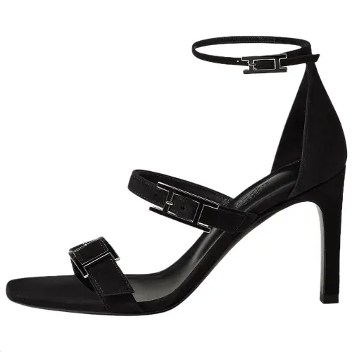 HERMES Liv One Strap Sandals 9cm Women's Black