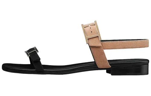 HERMES Cristal Suede One Strap Sandals Women's Black