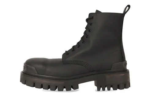 Balenciaga Strike Top Grain Cow Leather Platform Ankle Boots Men's Black
