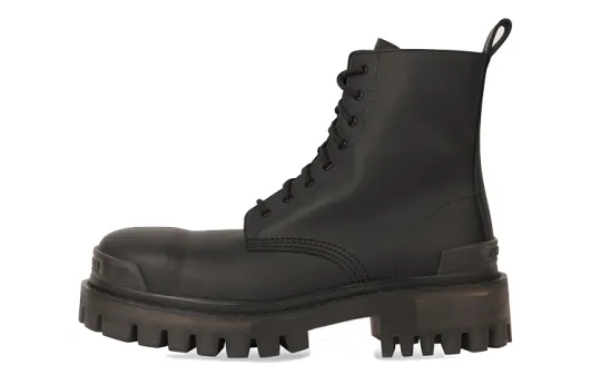 Balenciaga Strike Top Grain Cow Leather Platform Ankle Boots Men's Black