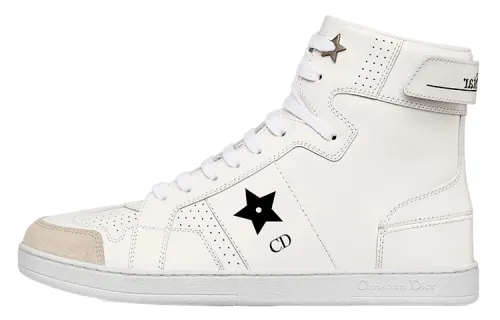 DIOR Star Platform Shoes Leather High top Stylish Skateboarding Shoes Women's White