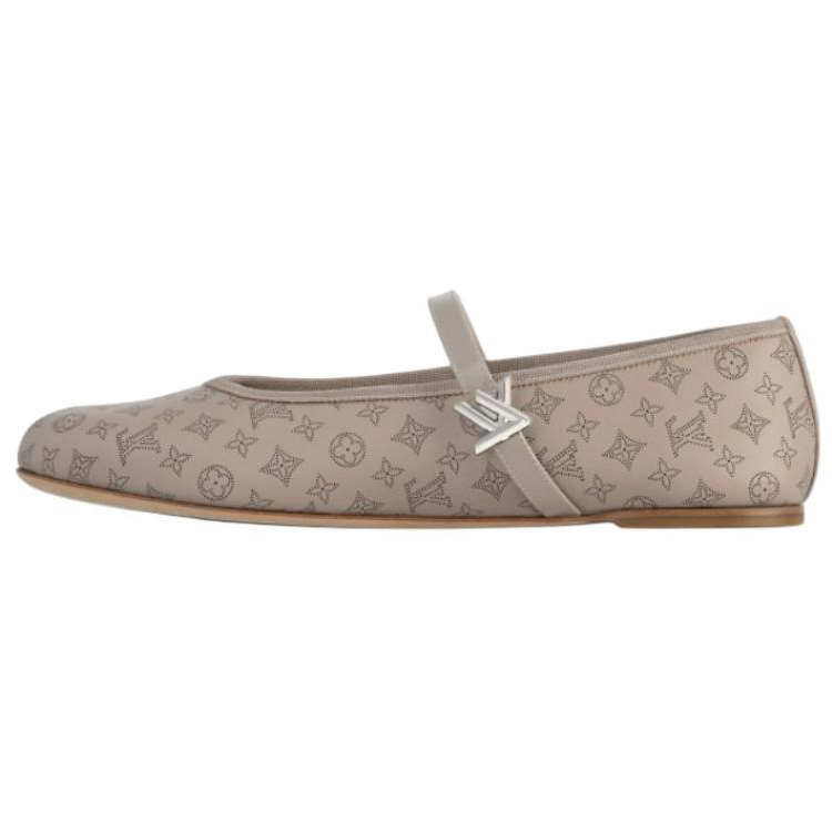 LOUIS VUITTON Romy Cow Leather Flat Mary Jane Shoes Women's Elephant Gray