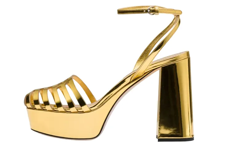 MIU MIU Leather One Strap Sandals Women's Gold