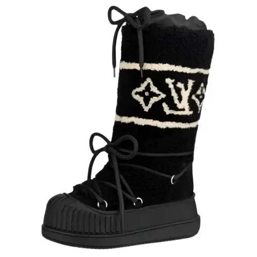 LOUIS VUITTON Polar Lace Up Knee High Knee high Boots Women's Black