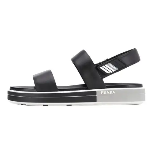 PRADA Leather One Strap Sandals Women's Black