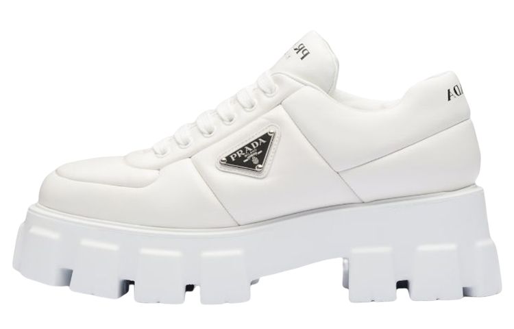 PRADA Monolith Brushed Leather Lace up Shoes 'White' Women's