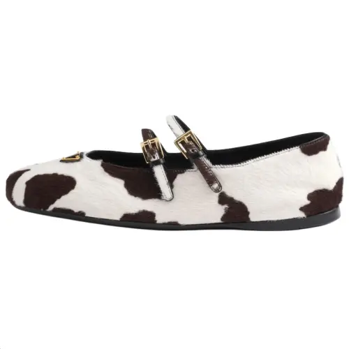 PRADA Flat Mary Jane Shoes Women's White Brown