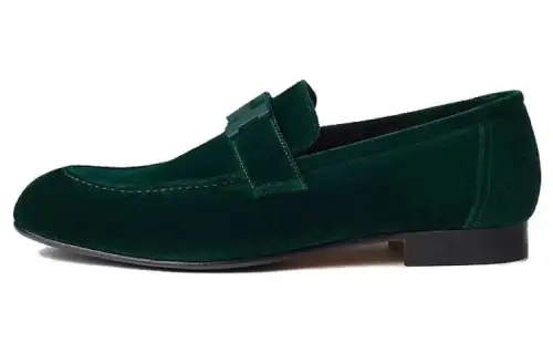 HERMES PARIS Suede Comfortable Round Toe Loafers Men's Green