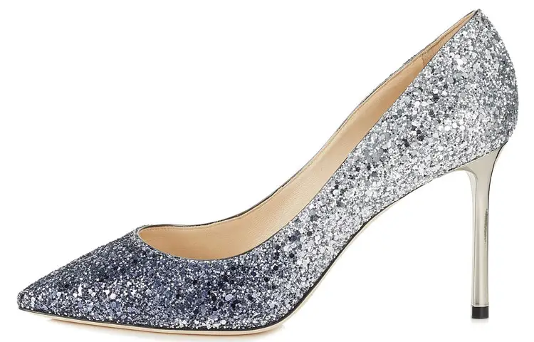 Jimmy Choo Romy Glitter Slim Heel High Heels 8.5cm Women's Silver Gray
