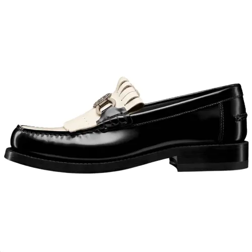 DIOR Emblem Cow Leather Loafers Women's Black White