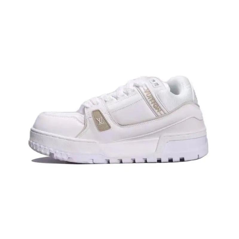 LOUIS VUITTON Trainer Maxi Lace Up Low top Skateboard Shoes Unisex White