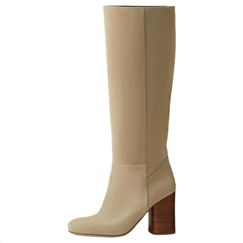 HERMES Lisiere Knee high Boots 9cm Women's Beige