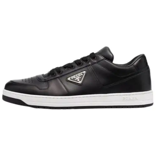 PRADA Downtown Low Top Sneakers Leather Black Black White