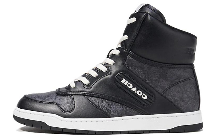 COACH C202 Leather High top Skateboard Shoes Men's Black