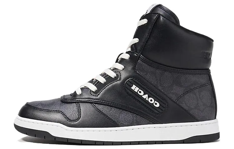 COACH C202 Leather High top Skateboard Shoes Men's Black