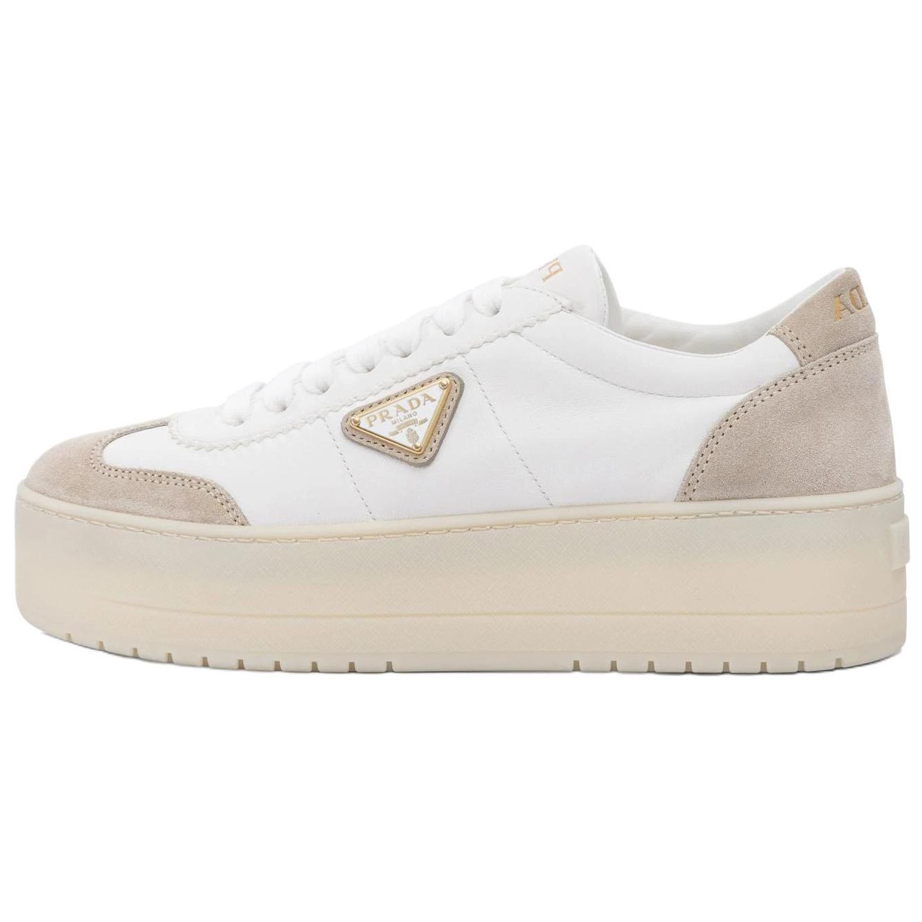 PRADA Downtown Bold Leather, Suede Low top Skateboard Shoes Women's Beige