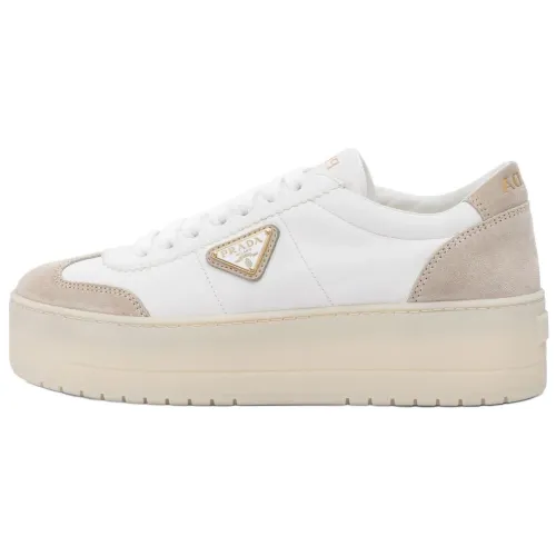 PRADA Downtown Bold Leather, Suede Low top Skateboard Shoes Women's Beige