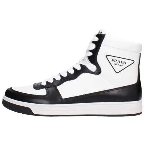 PRADA Leather High top Skateboard Shoes Men's White