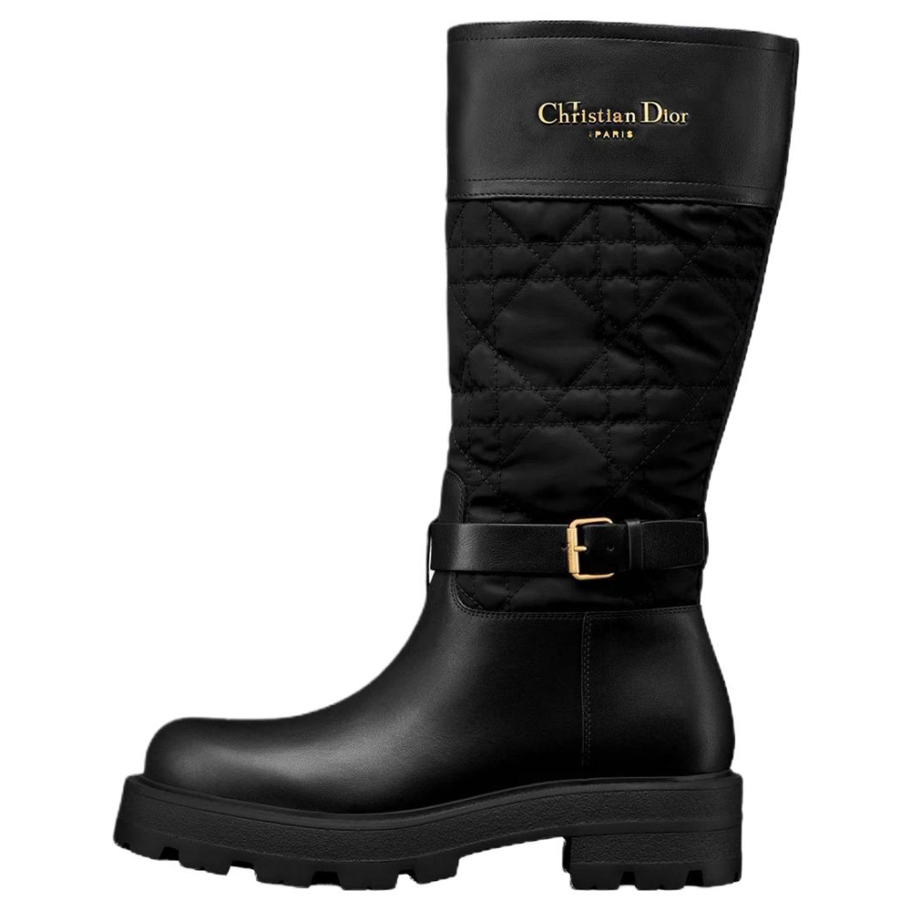 DIOR D Town Cow Leather Knee high Boots 4.5cm Women's Black