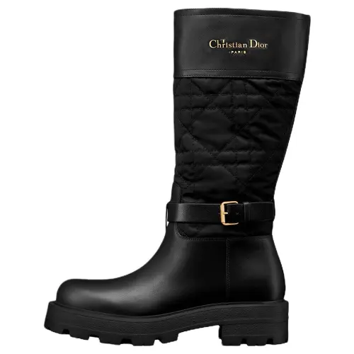 DIOR D Town Cow Leather Knee high Boots 4.5cm Women's Black