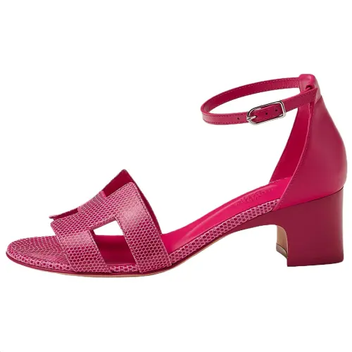 HERMES Encens Lizard Skin One Strap Sandals 5CM Women's Pink