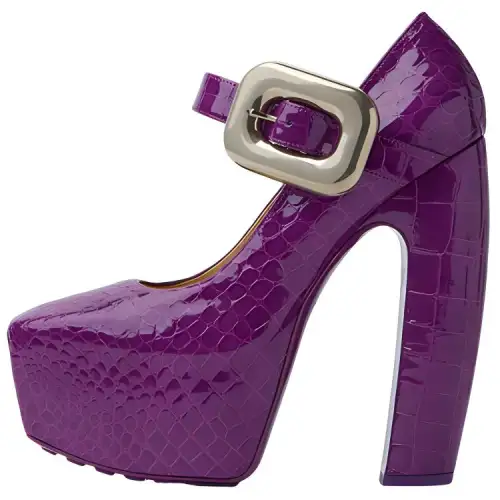 Bottega Veneta Mostra Leather Fashion Chunky Heel High Heels Women's Purple