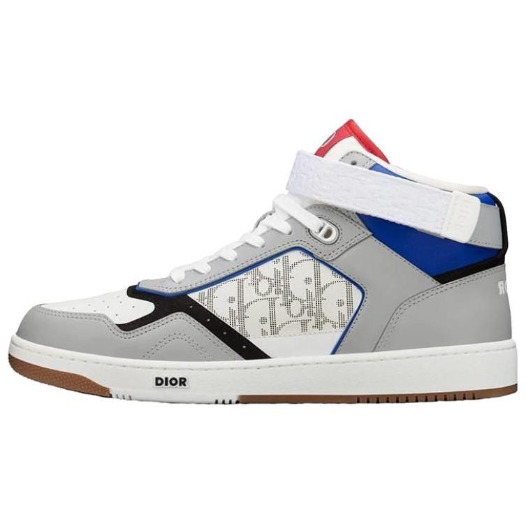 DIOR Dior B27 cowhide leather Velcro high top high top fashion sneakers men's gray blue and white