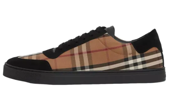 Burberry Vintage Check Cotton And Suede Sneakers Birch Brown Black