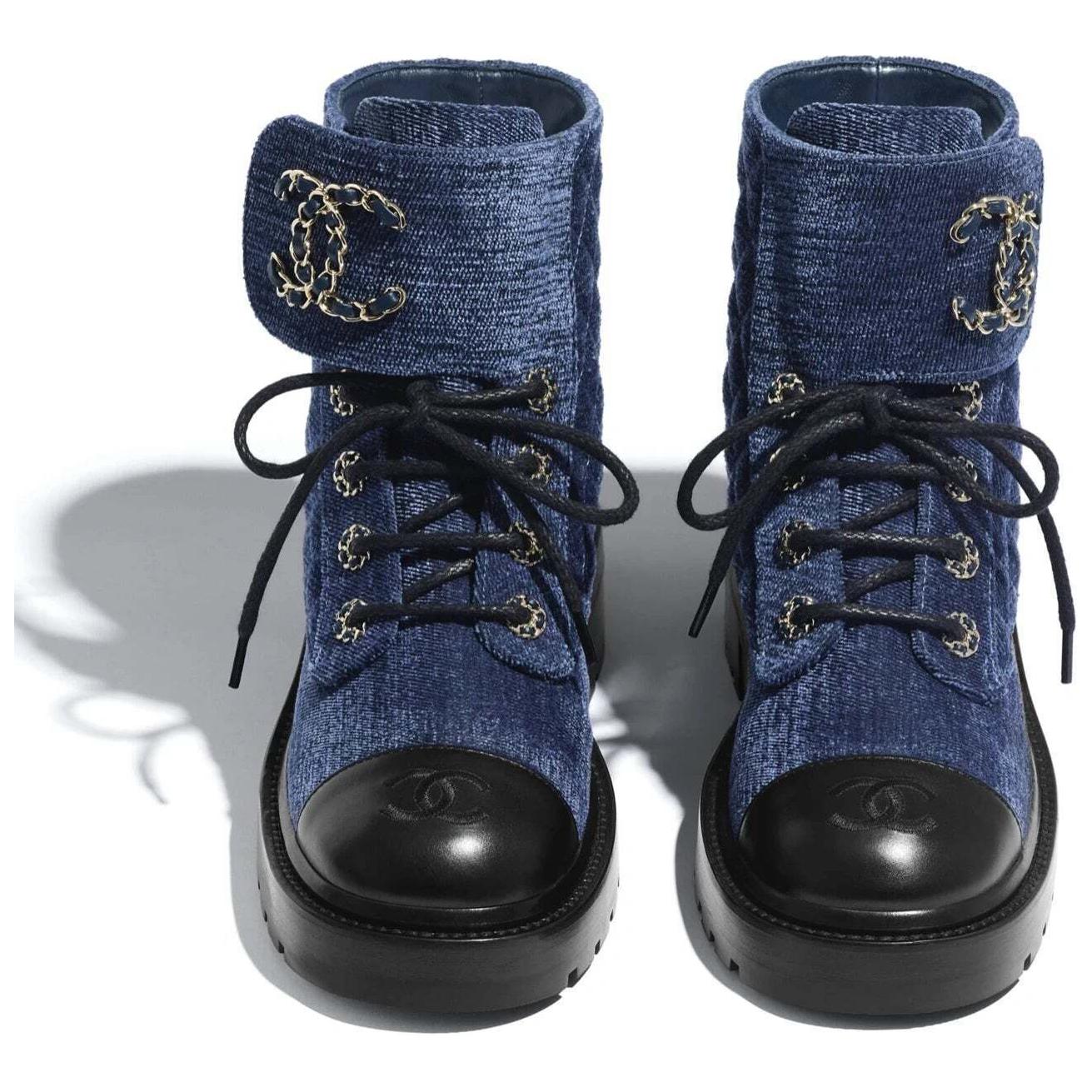 CHANEL Ankle Boots Women's Blue Black