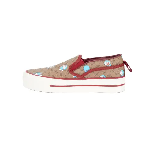 Doraemon x GUCCI Double G Stylish Skateboarding Shoes Women's Brown Red