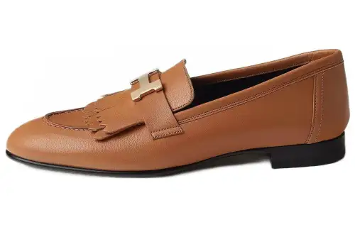 HERMES Royal Leather Casual Shoes Women's Natural Color