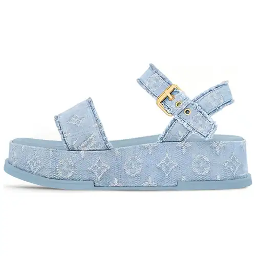 LOUIS VUITTON Maya Flatform Denim One Strap Sandals 5CM Women's Light Blue