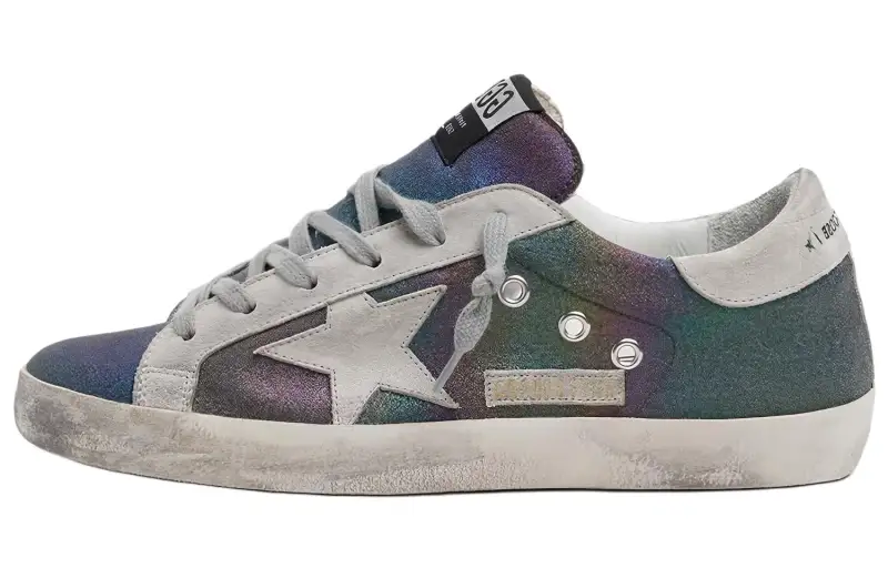 Golden Goose Super Star Cow Leather, Leather Low top Stylish Skateboarding Shoes Women's Rainbow Blue
