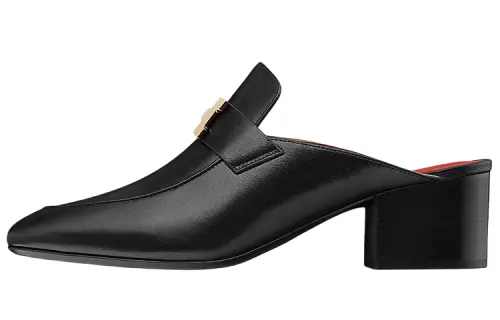 HERMES Paradis Rubber Sole Closed Toe Slippers Women's Black