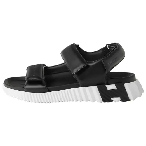 HERMES Junior Leather One Strap Sandals 3.8cm Men's Black