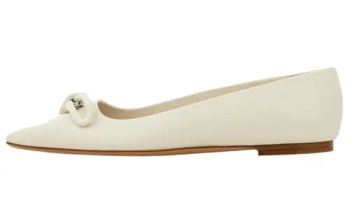 FERRAGAMO Patent cow leather Asymmetrical bow women's casual shoes 0.5cm women's white
